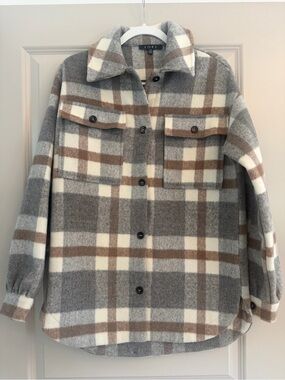 FORE Plaid Shacket in Gray and Brown